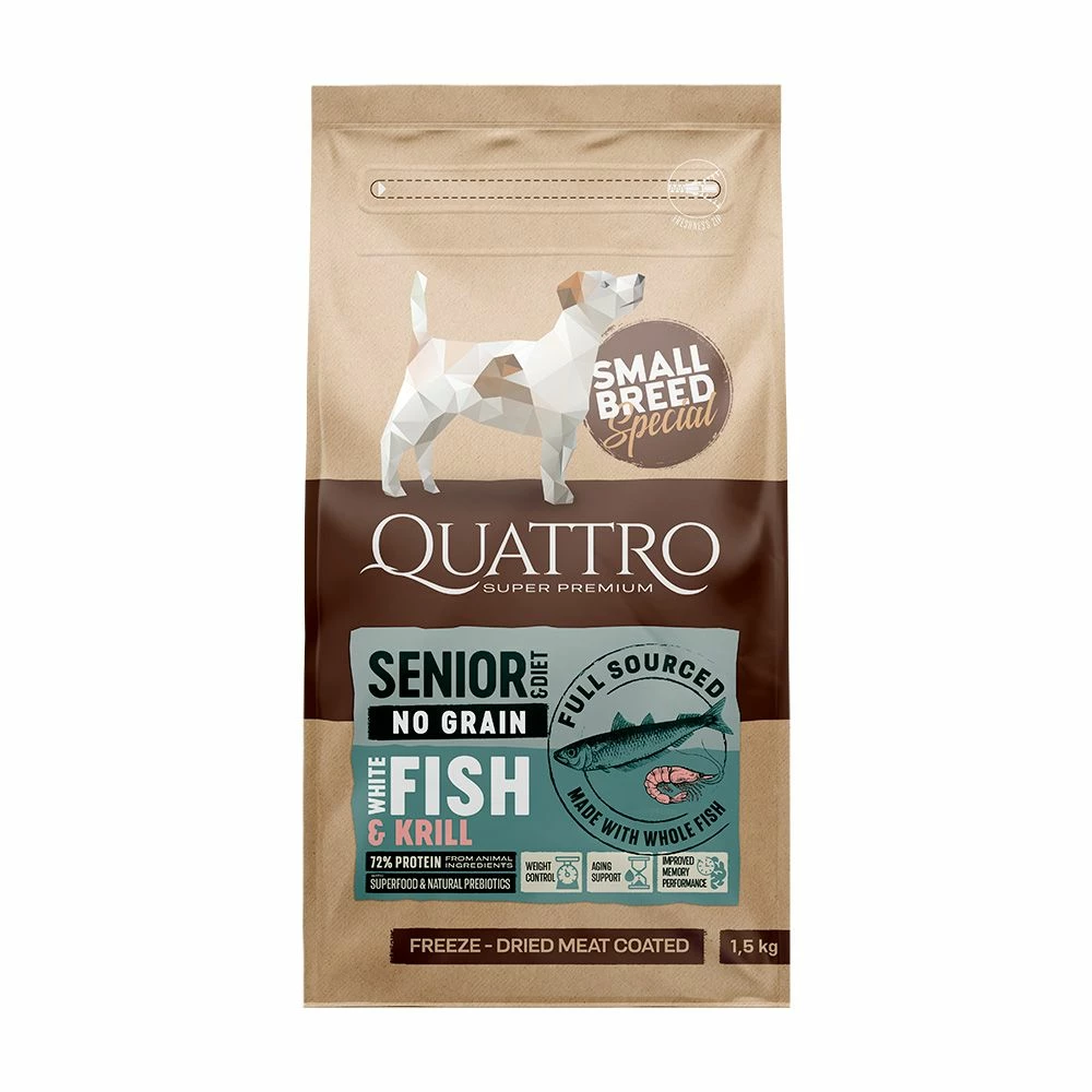 Quattro Dog Small Breed Senior & Diet, With White Fish, 7 Kg - Parasta Ennen 31.7.2024 1 Quattro Dog Small Breed Senior & Diet, With White Fish, 7 Kg - Parasta Ennen 31.7.2024